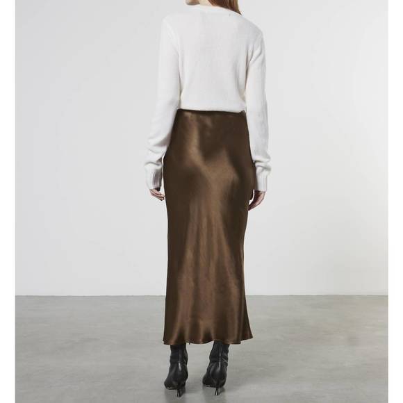 NEW ENZA COSTA satin wrap skirt in saddle brown - Picture 2 of 3